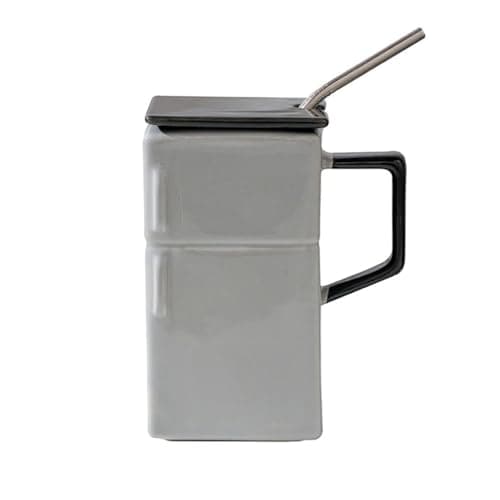 Image of Retro Fridge Mug, Ceramic Cup with Lid Straw, Funny Novelty Design, Vintage Nostalgic Style, for Office Couple Gift Home Use 550ML