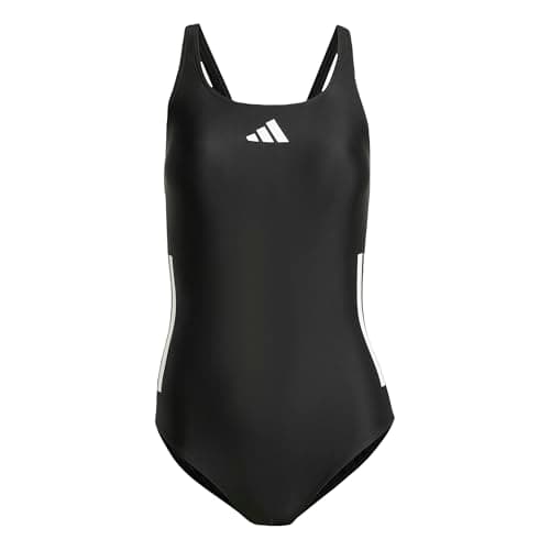 Image of adidas Women's 3 Stripes C-Back Swimsuit, Black/White, 48