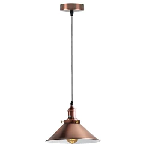 Image of LEDSone Vintage Industrial Copper Hanging Ceiling Pendant Light Metal Cone Shape Indoor Light Fitting for Bar, Bedroom, Conservatory, Dining Room, Foyer, Guestroom (with Bulb, Single Pendant Light)