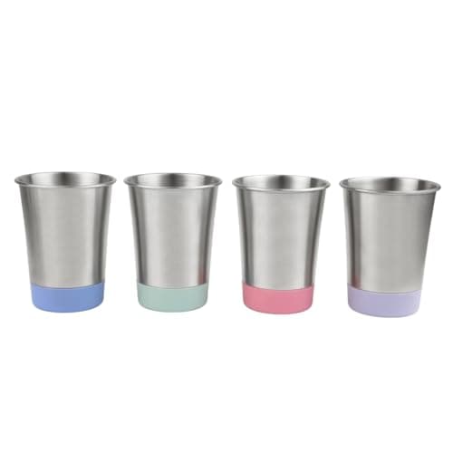 Image of Elk and Friends Stainless Steel Kids + Toddler Drinking Cups | 12oz Tumblers with Colored Base | Durable + Stackable | Travel, Camping + Outdoors | Dishwasher Safe | 4 Pack