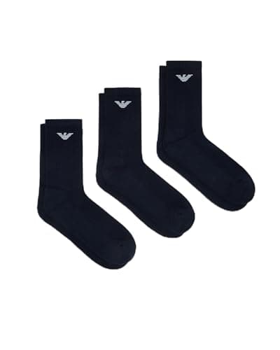 Image of Emporio Armani Man's Casual Cotton 3-Pack Short Socks, Blue, One Size