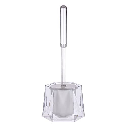 Image of Premier Housewares Clear Toilet Roll Holders Free Standing Acrylic Brush Holder Hexagon Toilet Brushes And Holders Sets Diamante Detailed Freestanding Toilet Roll Holder 13 x 37 x 15