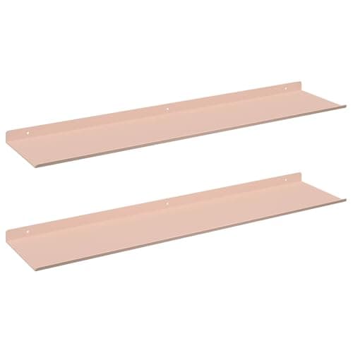 Image of RCODSSK Floating Shelf Wall-Mounted 2 Pack Pink 80x18x2.5 cm Steel, Minimalist Steel Shelf for Living Room and Office, Space-Saving Wall with Matte Finish