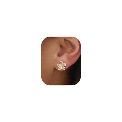 Image of PRTGL Gold Earrings for Women: 14ct Cubic Zirconia Flower Stud Earrings for Women Party Wedding
