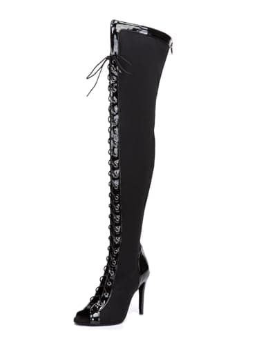 Image of MINITOO Knee High Dance Boots Sexy Lace-up Party Club Thigh Long Boots Black UK 5.5