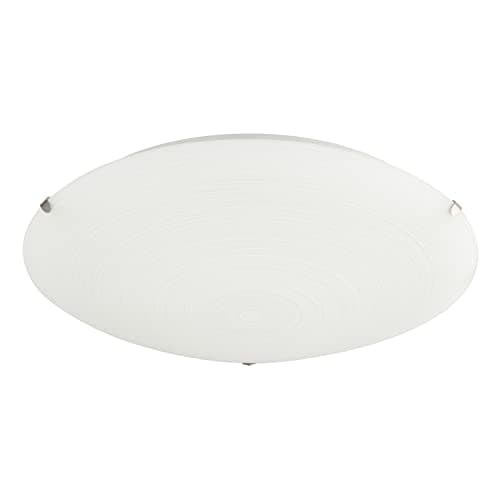Image of Happy Homewares Traditional Frosted White Flush 30cm Glass Ceiling Light Fitting with Soft Swirl Decoration | 2 x E27 |for Lounge, Hallway. Kitchen, Dining Room etc