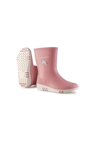 Image of DUNLOP Mini - Unisex Kids Wellington Elephant Pattern Calf High Fashion Rain Boots, Pink/White, Waterproof and Chemical Resistant PVC Wellies for Outdoor and Gardening - EU26, UK8