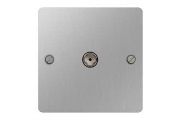 Image of BG Electrical SBS60 Nexus Brushed Steel Screwed Flat Plate Single Non-Isolated Co-Axial Socket 1 Gang