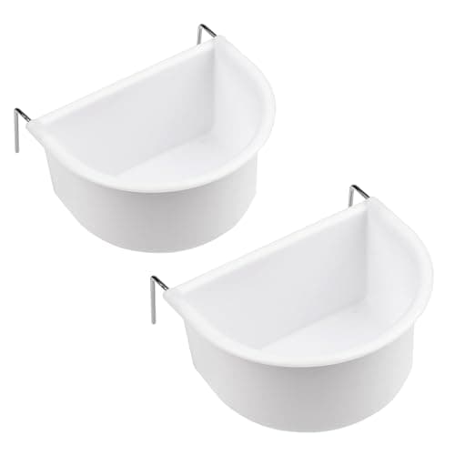 Image of MEISH 2Pcs Bird Feeding Dish Bird Cage Feeding Bowls D-shaped Bird Food Plastic Cups with Hook Hanging Cup Food Dish