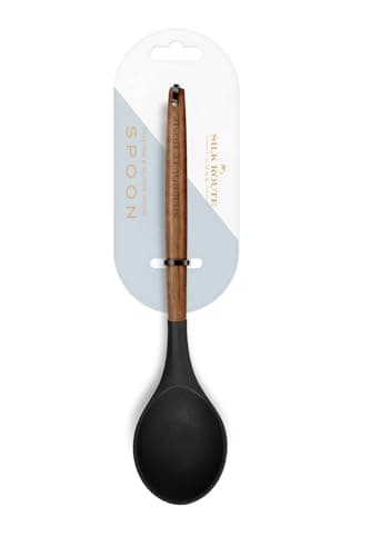 Image of Silk Route Home Acacia Wood & Black Silicone Spoon Kitchen Utensil