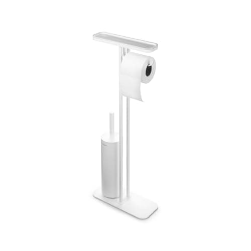 Image of Brabantia - Mindset Toilet Butler - Bathroom Shelf, Toilet Roll Holder and Hygienic Toilet Brush - Corrosion Resistant Steel - Stable and Non-Slip Base - Fresh White - 75.5 x 12.5 x 29 cm