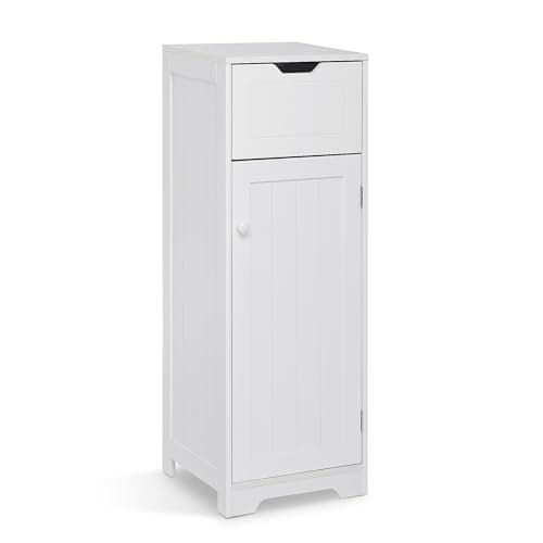 Image of Mondeer Bathroom Floor Cabinet, Storage Unit With 1 Drawer 1 Door 2 Shelves, 32x30x87cm White MDF Painted Wood Free Standing Cupboard for Bathroom Living Room Porch