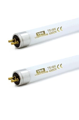 Image of TBE LIGHTING T5 14w Fluorescent Tube Lamps 549mm - CFL Bulbs - G5 2-Pin Base Fittings - T5 High Efficiency Lamps, Cool White 4000-4500K (2-Pack)