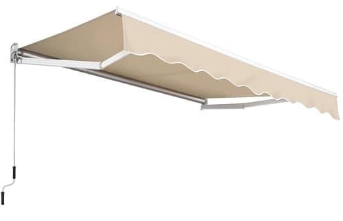 Image of costoffs 2.5m x 2m Garden Patio Manual Awning, Outdoor Retractable Sun Shade Shelter with Protection Coating and Hand Crank, Beige