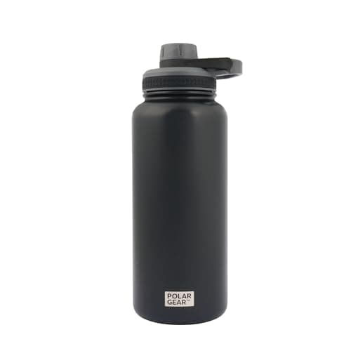 Image of Polar Gear Stainless Steel Water Bottle 1L - Double Wall Vacuum Insulated Water Bottles with Dust Cover Screw Cap, Leakproof Metal Water Bottle, BPA Free Drinking Bottle with Carry Handle (Black)