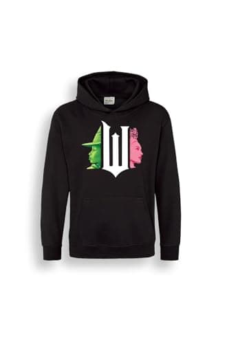 Image of Brand Threads Girl's Wicked Hoodie – “Elphaba & Glinda” Black 100% Cotton Cosy Pullover For Girls – Easy-Care Everyday Layer For Ages 1/2 To 13/14 Years, Soft Brushed Interior, Kangaroo Pocket