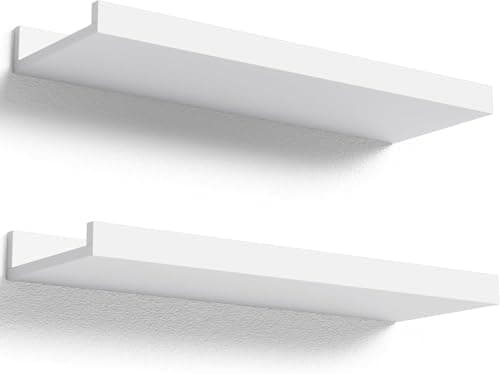 Image of RICHER HOUSE White Floating Shelves for Wall Set of 2, 90 CM Wood Floating Shelves Modern for Photo Ledge Display, Wall Decor, for Room Decor, Living Room, Bedroom, Bathroom, Kitchen, Laundry