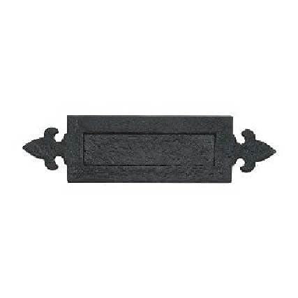 Image of Ironmongery Solutions® Black Antique Fleurs De LYS Letter Plate Decorative Black Antique Letter Box Plate Vintage Sprung Letterbox Plate Front Door Letter Box Plate in Dimension -365x90mm