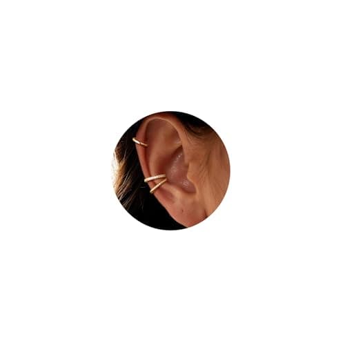 Image of Moodear Thin Chunky Ear Cuffs Non Piercing for Women - Dainty 14K Gold Plated/Sterling Silver Cuff Earrings Trendy Cubic Zirconia Huggie Hoop Cartilage Earring Jewelry Gifts, Brass, Cubic Zirconia