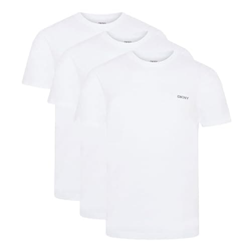 Image of DKNY Giants Mens T Shirts | Pack of 3 | 100% Cotton Lounge T Shirt for Men | Comfortable and Breathable | Crew Neckline | Short Sleeve, Slim Fit | 3 Pack | White | M