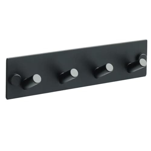 Image of Mooche Wall Mounted Key Holder, Self Adhesive Key Hooks Wall Mounted, Keys Racks, Black Metal Keys Hooks Hangers with 4 Hooks Heavy Duty for Hallway Kitchen Bedroom Living Room Bathroom Office 18CM