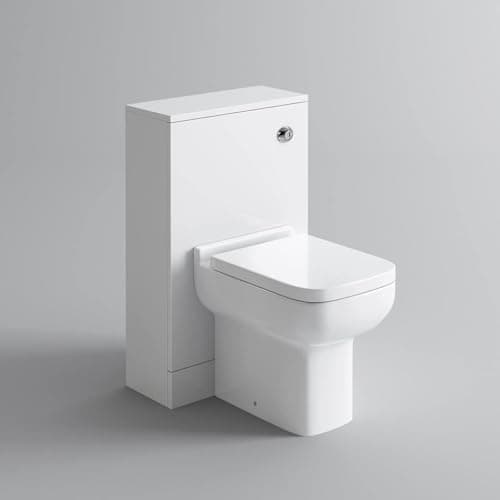 Image of iBathUK Avon WC Toilet Unit, Back to Wall Concealed Cistern Cabinet, Durable Moisture-Resistant Construction, Square Design Modern Bathroom Furniture in Premium Gloss Grey Finish, 500mm