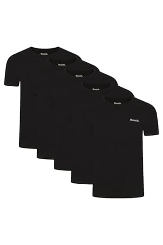 Image of Bench Mens 5 Pack Assorted T Shirts, Cotton Crew Neck Multipack Tee Plain Blank Tee with Chest Logo Classic Fit Assorted Everyday t Shirts for Men Black White Blue Navy Red Colours Black L