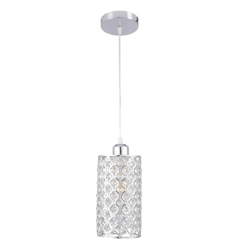 Image of YPQXYHDA Modern Chrome Crystal Pendant Light, E27 Bulb Changeable LED Compatible Adjustable Height Single Elegant Stainless Steel & Crystal Ceiling Light for Kitchen Island, Dining Room, Living Room