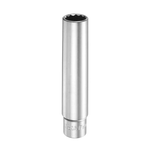Image of sourcing map 12 Points Deep Socket 3/8" Drive 17mm Deep Metric CR-V Steel Polished Nickel Plating Flip Sleeve 120mm / 4.7" Extra Long Socket Tool for Home Auto Nuts Bolts Repair