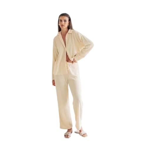 Image of Women's loungewear set temperament boho pajama set(off-white,XS)