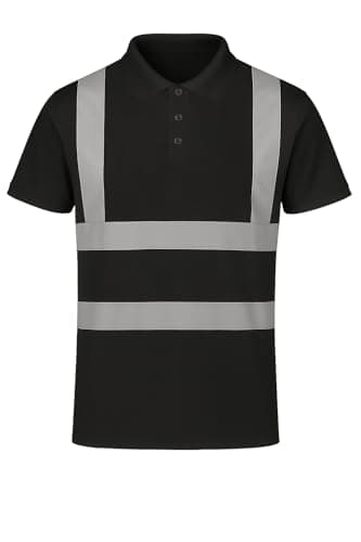 Image of NIYS High Visibility Polo Shirt Yellow Orange Navy Safety Security Work Breathable Lightweight Workwear Top Reflective Tape Small to 3XL (UK, Alpha, XXL, Regular, Regular, Black)