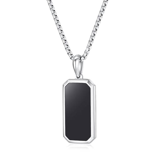 Image of GAVU Men's Black Tag Necklace, Onyx Pendant Necklace for Men