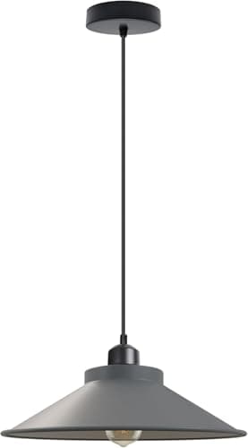 Image of LEDSone Industrial Vintage Style Ceiling Hanging Pendant Lamp with Light Metal Shades E27 Adjustable Hanging Light Fixture for Bedroom Living Room (Grey, with Bulb)