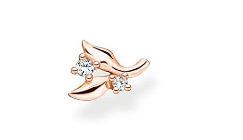 Image of THOMAS SABO Single ear stud leaves with white stones rosegold 925 Sterling Silver, 18k Rose Gold Plating