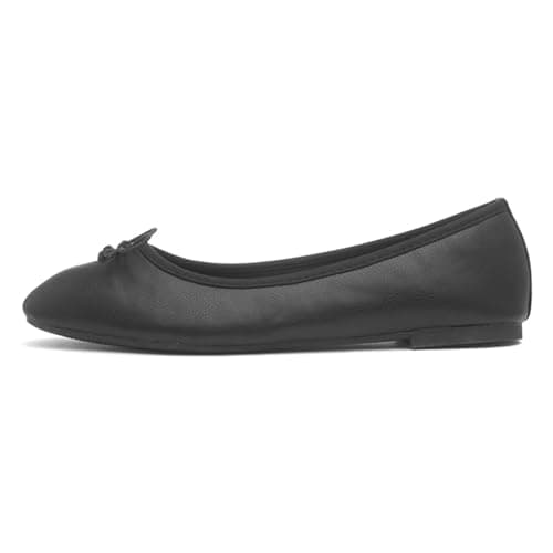 Image of Lilley Womens Black Square Toe Bow Ballerina Shoe - Size 4 UK - Black