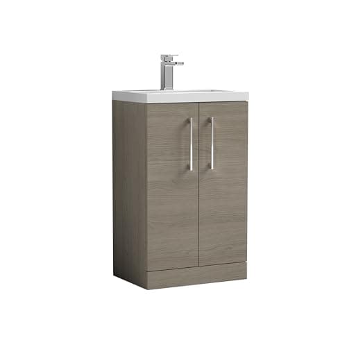 Image of Balterley Vanity Unit with Basin Floor Standing, Soft Close 2 Door with Rectangular Sink, Bathroom Vanity Units with Basin, Bathroom Sink Storage Cabinet - 510 x 360 x 840mm (Woodgrain Grey)