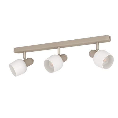 Image of Eglo Ceiling Spotlight Corato, lamp with 3 Adjustable Spots, Metal Light in Sand and Silver, White Glass, E14 Socket