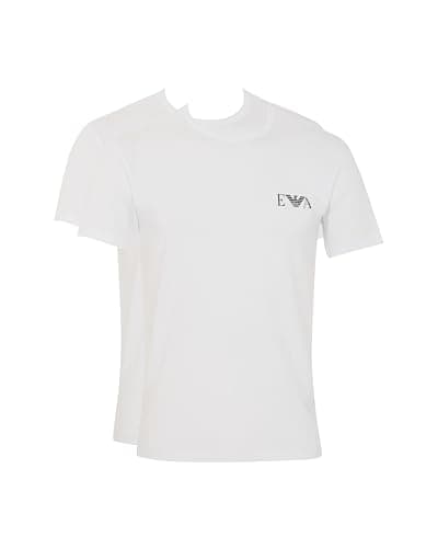 Image of Emporio Armani Man's Bold Monogram 2-Pack Crew Neck T-Shirt, White, S, Fitted