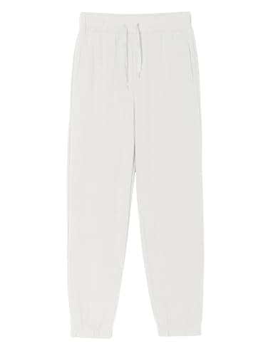 Image of Haloumoning Boys' Regular Fit Lightweight Jogging Bottoms, Solid Color Sports Trousers, Casual Leisure Pants with Elastic Waistband and Pockets, White, 11-12 Years