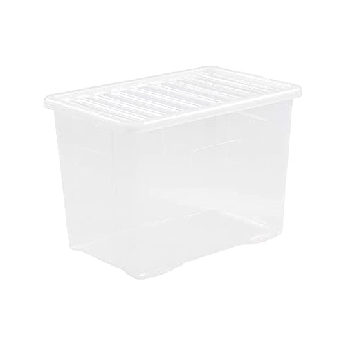 Image of Wham Crystal 4 x 80L Stackable Plastic Storage Boxes with Lids | Ideal for Home, Office, Toys & More | Large Boxes | Made in UK - Clear
