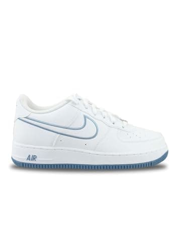Image of Nike Kids Air Force 1 Gs Shoes, White/White/Work Blue/Metallic, 5