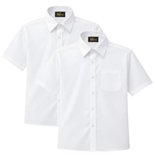Image of KHIM 2 Pack Kids Boys White Plain Button Down Short Sleeve Uniform School Shirt Easy Iron (2 Pack White, Short Sleeve, Age 11-12)