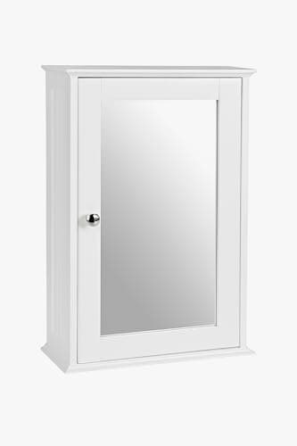 Image of raxter Bathroom Wall Cabinet with Mirror Door, White, Single Door Storage Cupboard with Adjustable Shelves, 35W x 55H x 21D cm