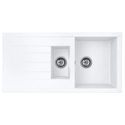 Image of Liquida CU15WH 1.5 Bowl Composite Reversible Inset White Kitchen Sink with Waste