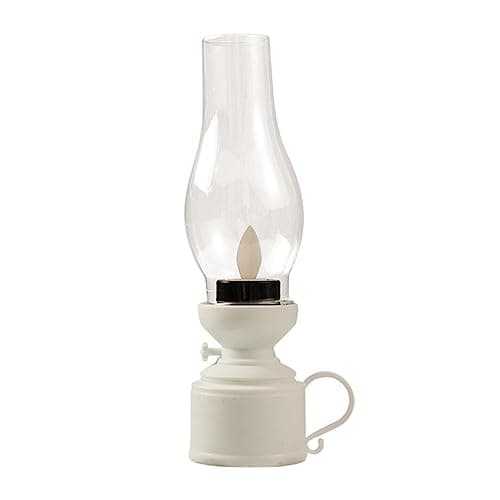 Image of Zerodeko Kerosene Lamp Vintage Flameless Table Lamp Led Kerosene Lantern Clear Hurricane Lamp Battery Operated Nightstand for Bedroom Living Room White