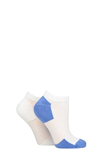 Image of ELLE Ladies Bamboo Sheer Stripe Cushioned Heel and Toe No-Show Socks Pack of 2 Blue 4-8