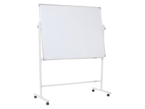 Image of Revolving Mobile Whiteboard, Double Sided Magnetic Dry Erase 120 x 90 cm Whiteboard on Wheels with Aluminium Frame and Stand