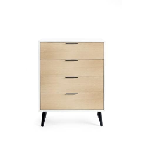 Image of Julian Bowen Alba 4 Drawer Wide Chest-Soft Close, White and Oak, 100.5 x 78 x 40