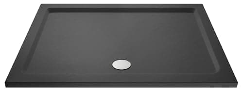 Image of Balterley 1500 x 700 mm Rectangular Shower Tray, Slimline Shower Trays, Durable Stone Resin Base Trays for Bathroom Enclosure Cubicle, Central Waste Rectangular Tray for Wetroom Showers (Slate Grey)