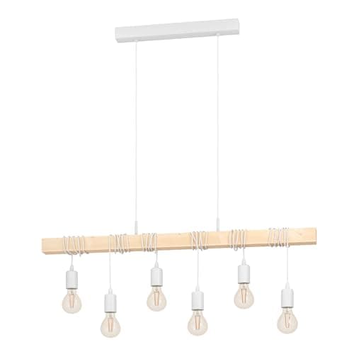 Image of EGLO Pendant Lamp Townshend, 6 Bulbs Vintage Pendant Light in Industrial Design, Retro Hanging Lamp Made of Steel and Wood, Colour: White, Brown, Socket: E27